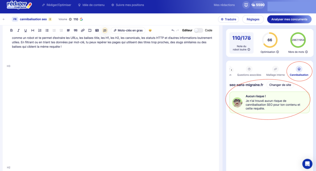 R&eacute;diger Sans Migraine pour d&eacute;tecter la cannibalisation SEO